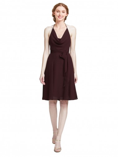 Knee Length Sleeveless Soft Chiffon Burgundy Gold A-Line Bridesmaid Dress Aberdeen