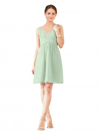Knee Length Sleeveless Soft Chiffon Sage A-Line Bridesmaid Dress Aberdeen