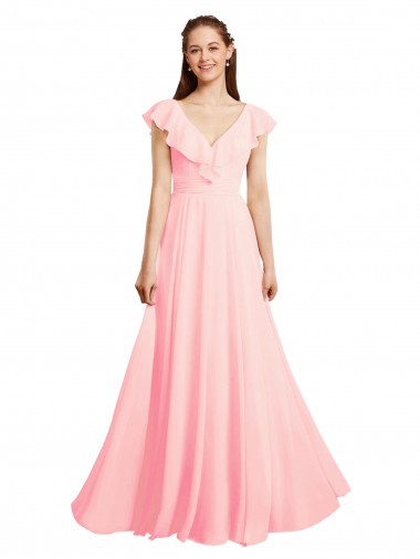 Long Cap Sleeves Chiffon Pink A-Line Bridesmaid Dress / Evening Gowns Aberdeen