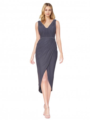 Cocktail Length Sleeveless Soft Chiffon Slate Grey Mermaid High Low Evening Gown / Prom Dress / Bridesmaid Dress Aberdeen