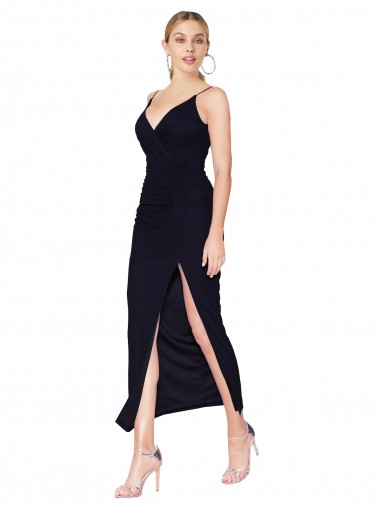 Knee Length Sleeveless Soft Chiffon Dark Navy Mermaid Formal Evening Gown / Prom Dress / Bridesmaid Dress Aberdeen