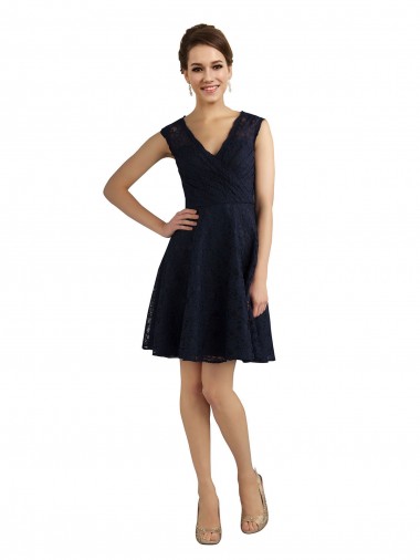 Knee Length Sleeveless Lace Dark Navy A-Line Bridesmaid Dress / Evening Dress Aberdeen