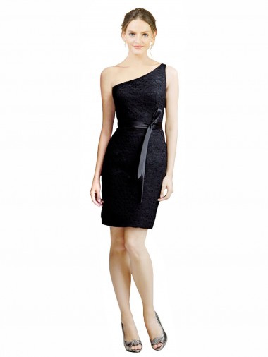 Knee Length Sleeveless Lace Black One Shoulder A-Line Bridesmaid Dress Aberdeen
