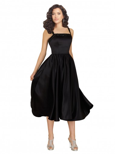 Knee Length Sleeveless Satin Black A-Line Prom Dress / Bridesmaid Dress Aberdeen
