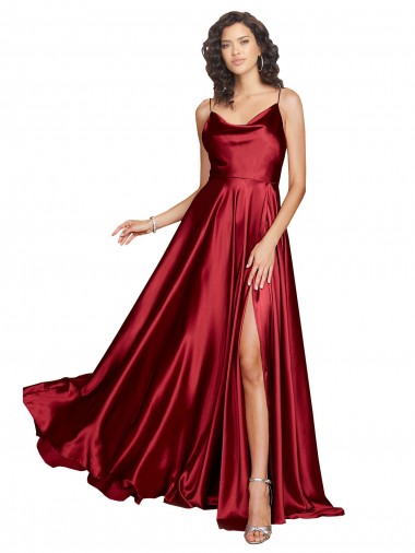 Long Sleeveless Silk like Satin Burgundy A-Line Black Tie Evening Dress / Prom Dress / Bridesmaid Dress Aberdeen