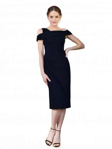Cocktail Length Sleeveless Stretch Crepe Dark Navy Mermaid Formal Evening Gown / Prom Dress / Bridesmaid Dress Aberdeen