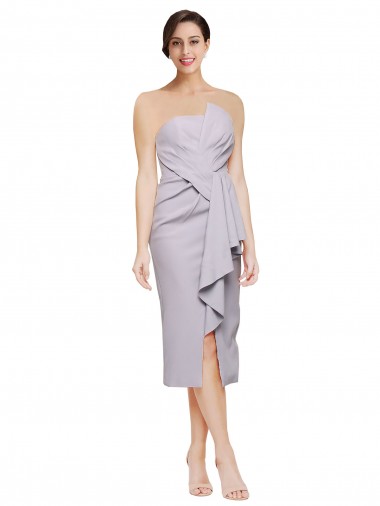 Cocktail Length Sleeveless Stretch Crepe Arctic Lilac Sheath High Low Evening Gown / Prom Dress / Bridesmaid Dress Aberdeen