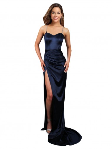 Long Sleeveless Stretch Satin Dark Navy Mermaid Formal Evening Gown / Prom Dress / Bridesmaid Dress Aberdeen