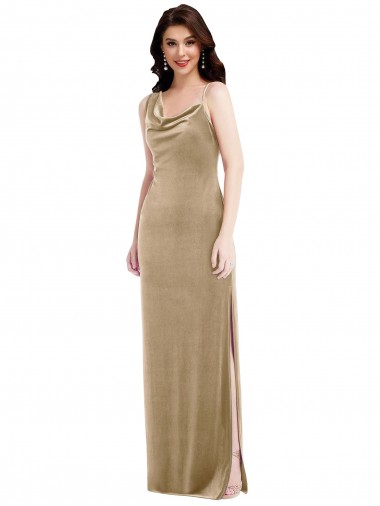 Long Sleeveless Stretch Velvet Champagne Sheath Black Tie Evening Gown / Prom Dress / Bridesmaid Dress Aberdeen